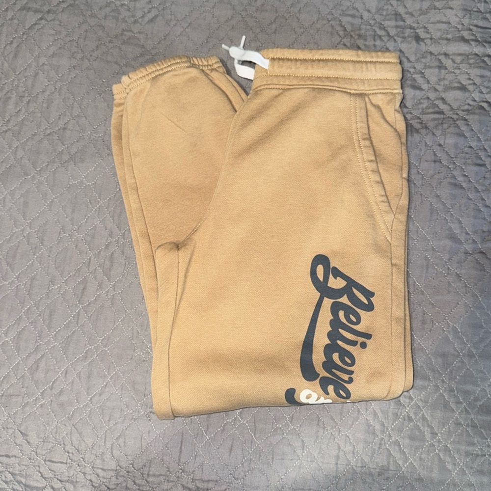 OLD NAVY BOYS “BELIEVE & ACHIEVE” TAN SWEATPANTS